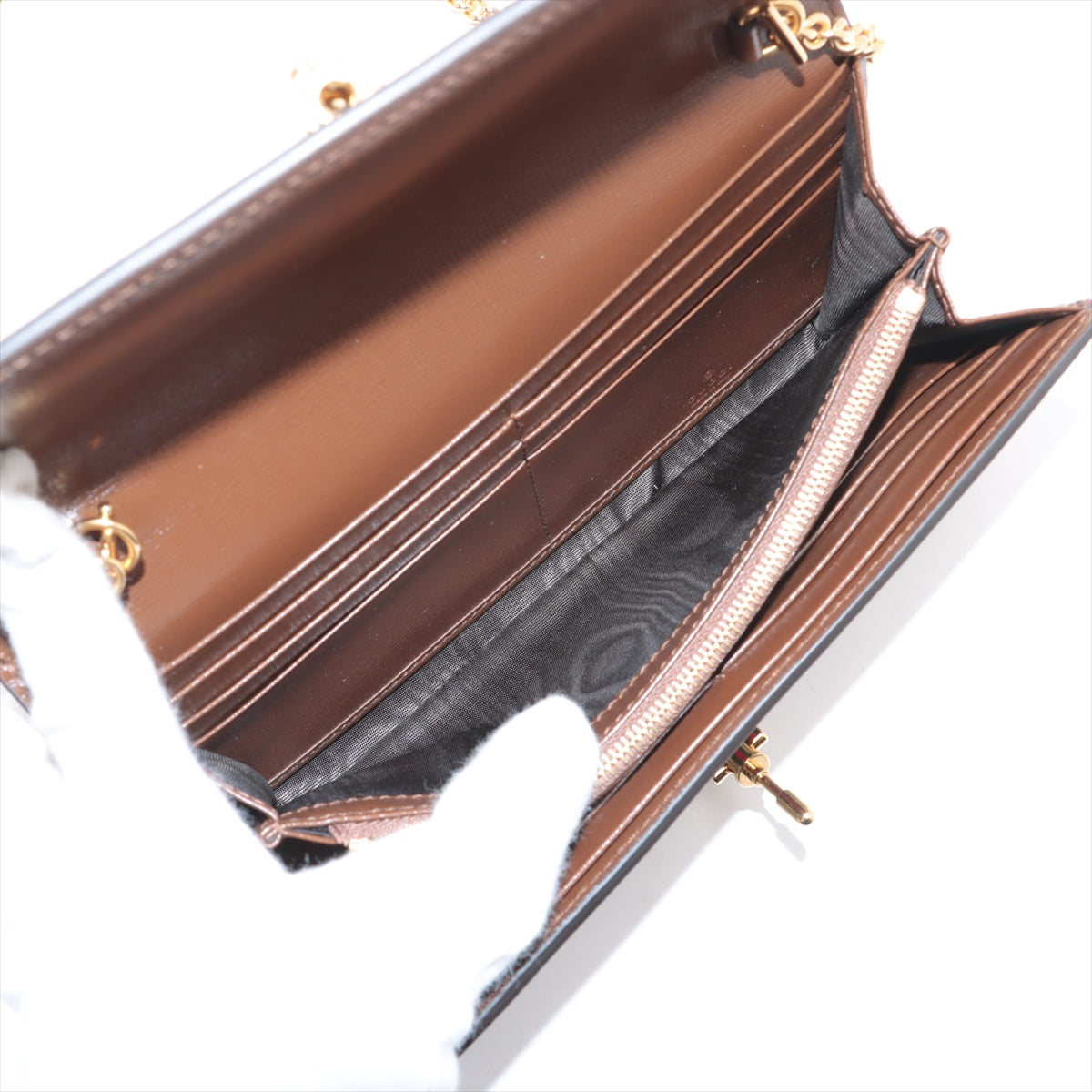 Gucci Jackie 1961 GG Supreme PVC & leather Chain Wallet Beige×Brown 652681