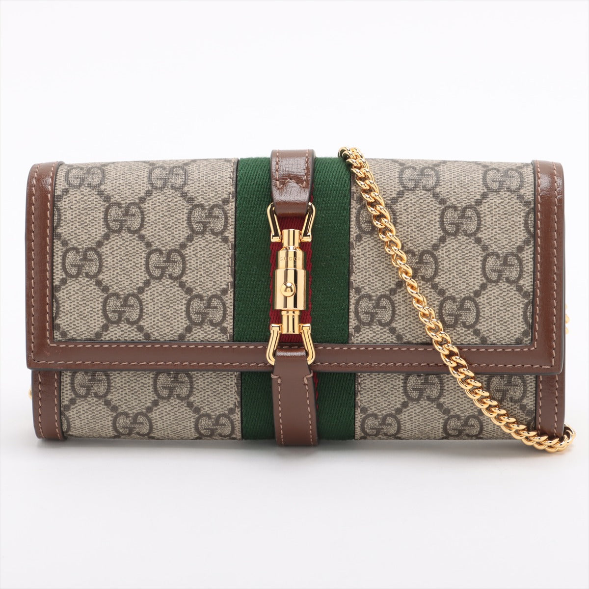 Gucci Jackie 1961 GG Supreme PVC & leather Chain Wallet Beige×Brown 652681