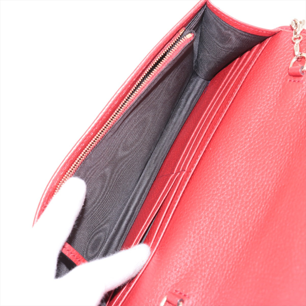 Gucci Soho Leather Chain Wallet Red 407041