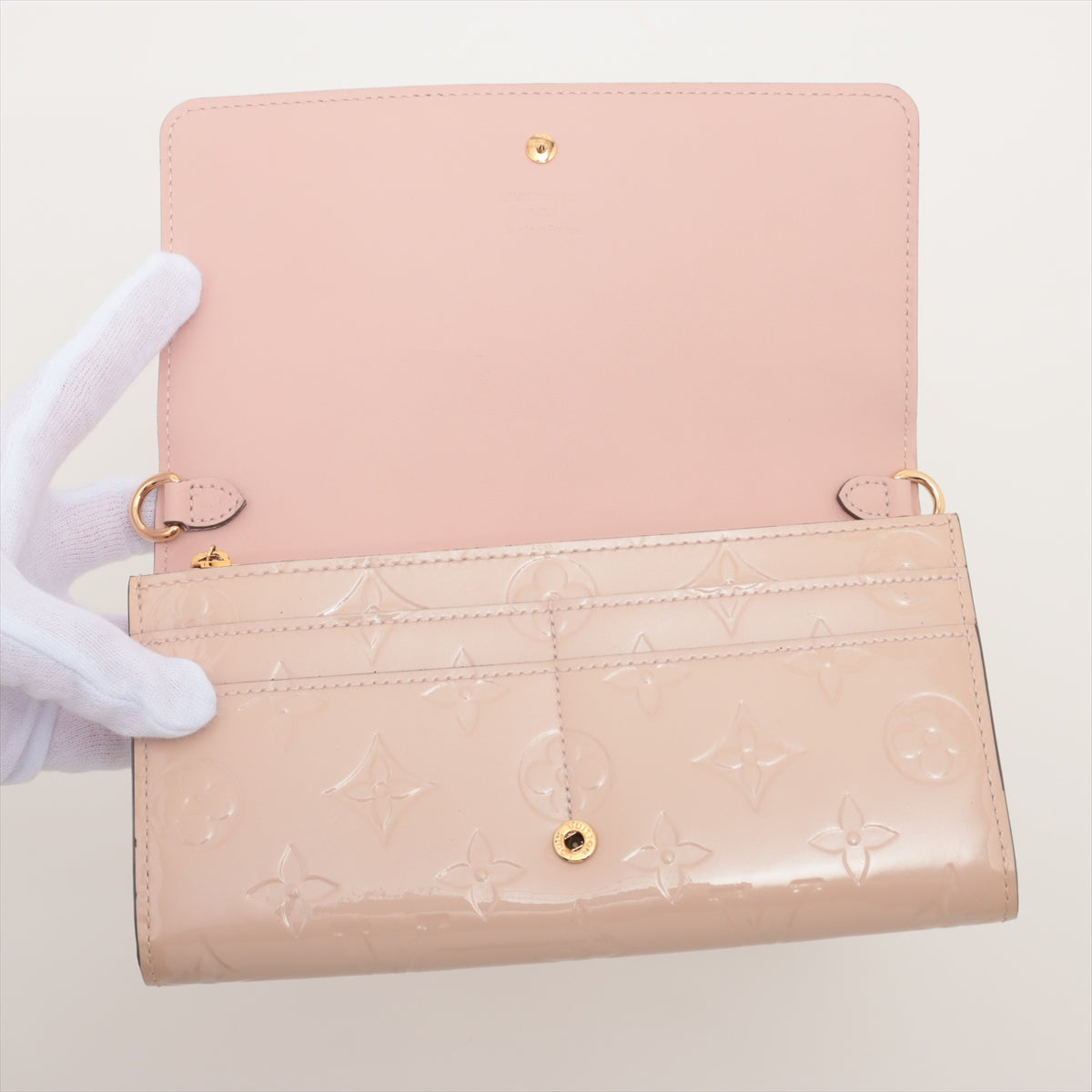 Louis Vuitton Vernis Portefeuille Sarah Chain M90090 TN3173 Roseangelique Chain Wallet