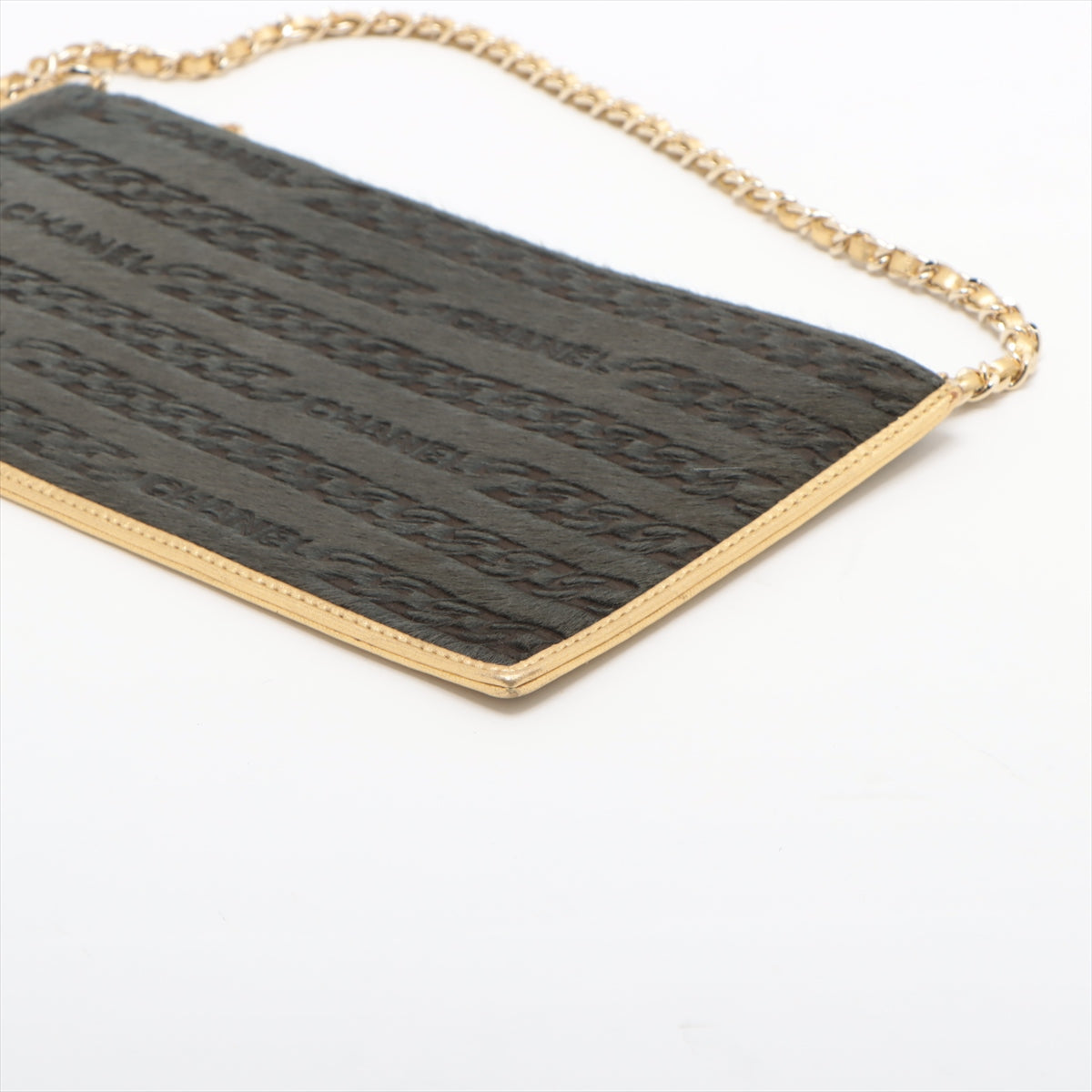 Chanel Logo Cowhide Chain Shoulder Bag Khaki Gold Metal Fittings 6904536