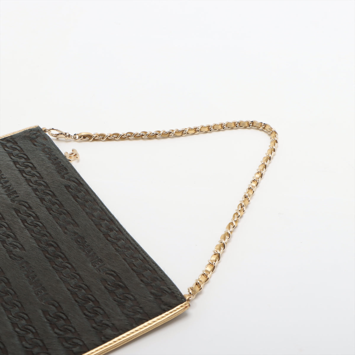 Chanel Logo Cowhide Chain Shoulder Bag Khaki Gold Metal Fittings 6904536