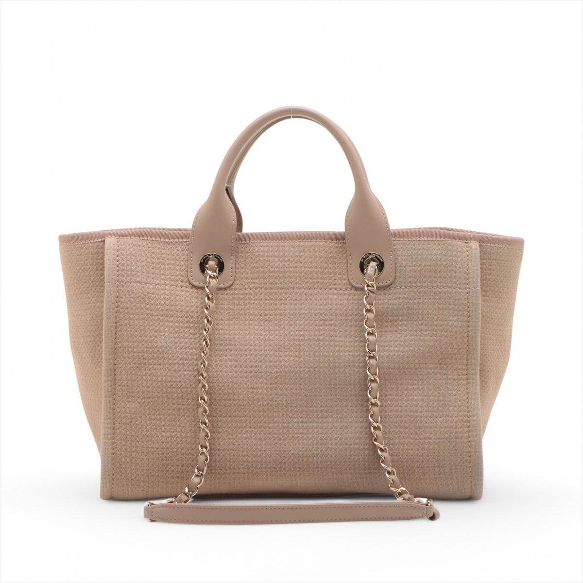 Chanel Deauville MM Canvas & Leather 2 Way Tote Bag Beige Gold Metal Fittings JTTJ9UU6