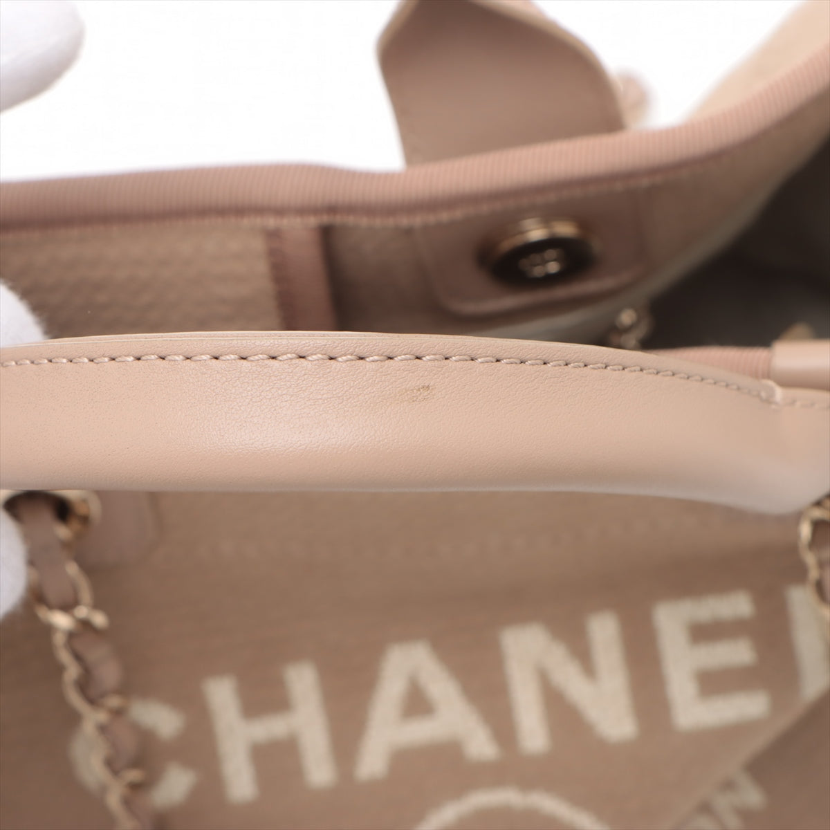 Chanel Deauville MM Canvas & Leather 2 Way Tote Bag Beige Gold Metal Fittings JTTJ9UU6