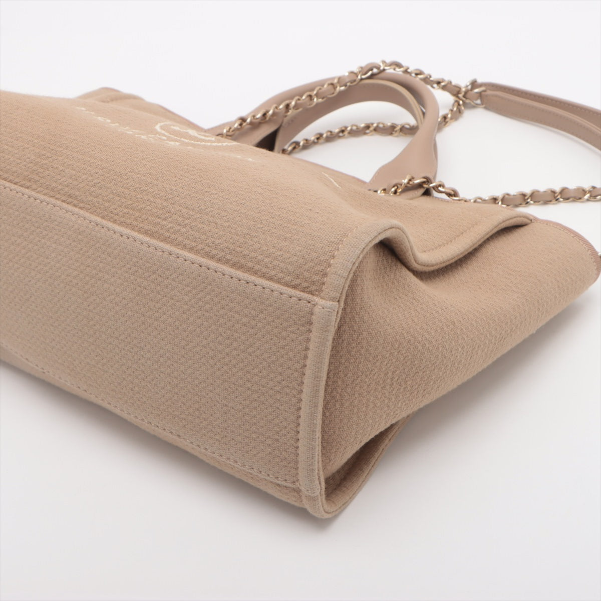 Chanel Deauville MM Canvas & Leather 2 Way Tote Bag Beige Gold Metal Fittings JTTJ9UU6