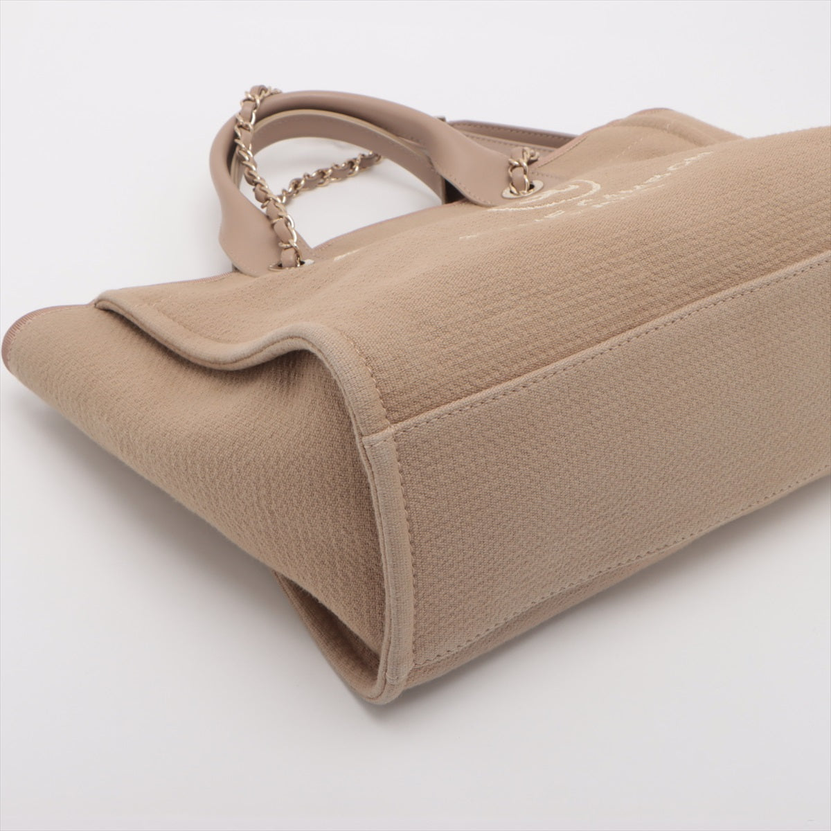 Chanel Deauville MM Canvas & Leather 2 Way Tote Bag Beige Gold Metal Fittings JTTJ9UU6