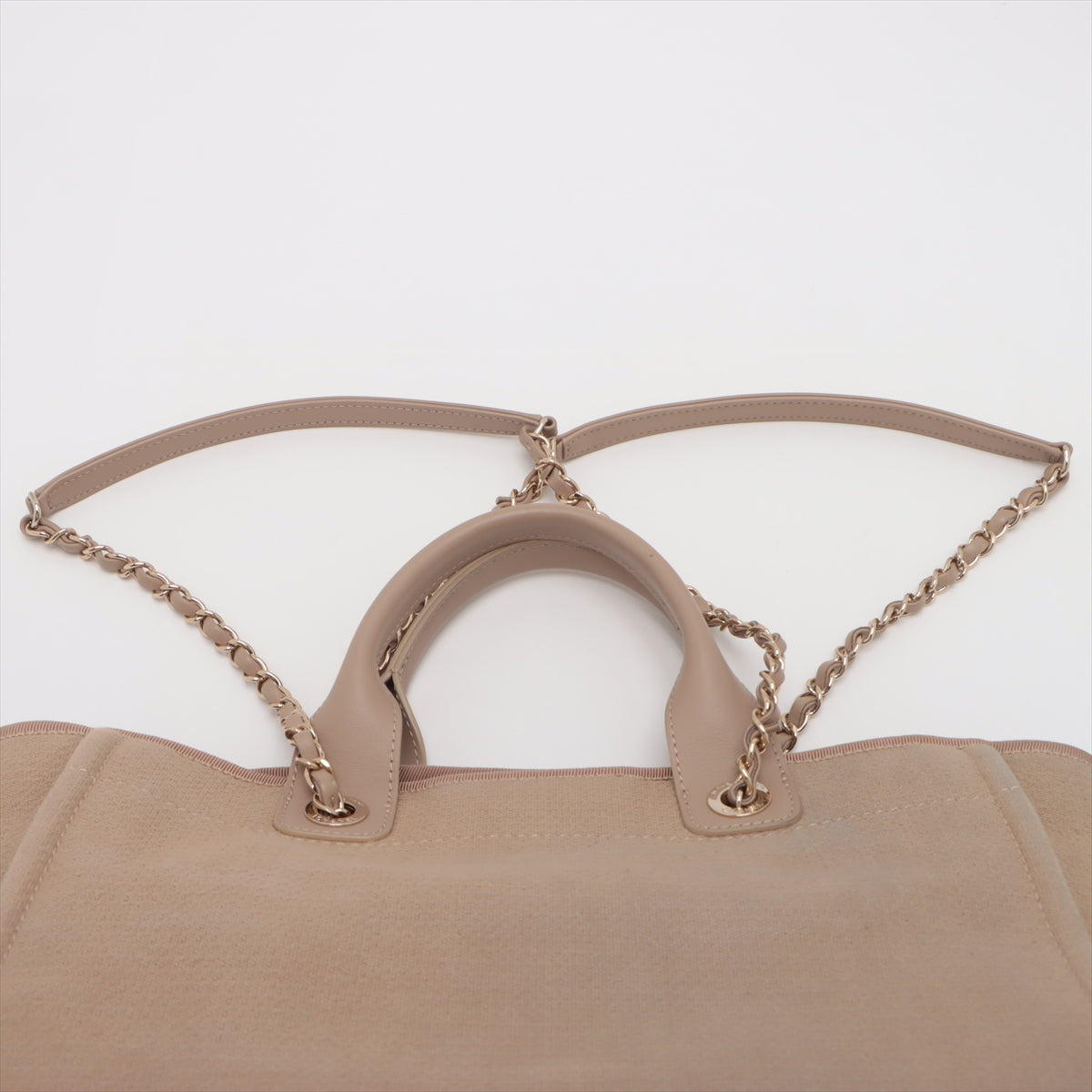 Chanel Deauville MM Canvas & Leather 2 Way Tote Bag Beige Gold Metal Fittings JTTJ9UU6