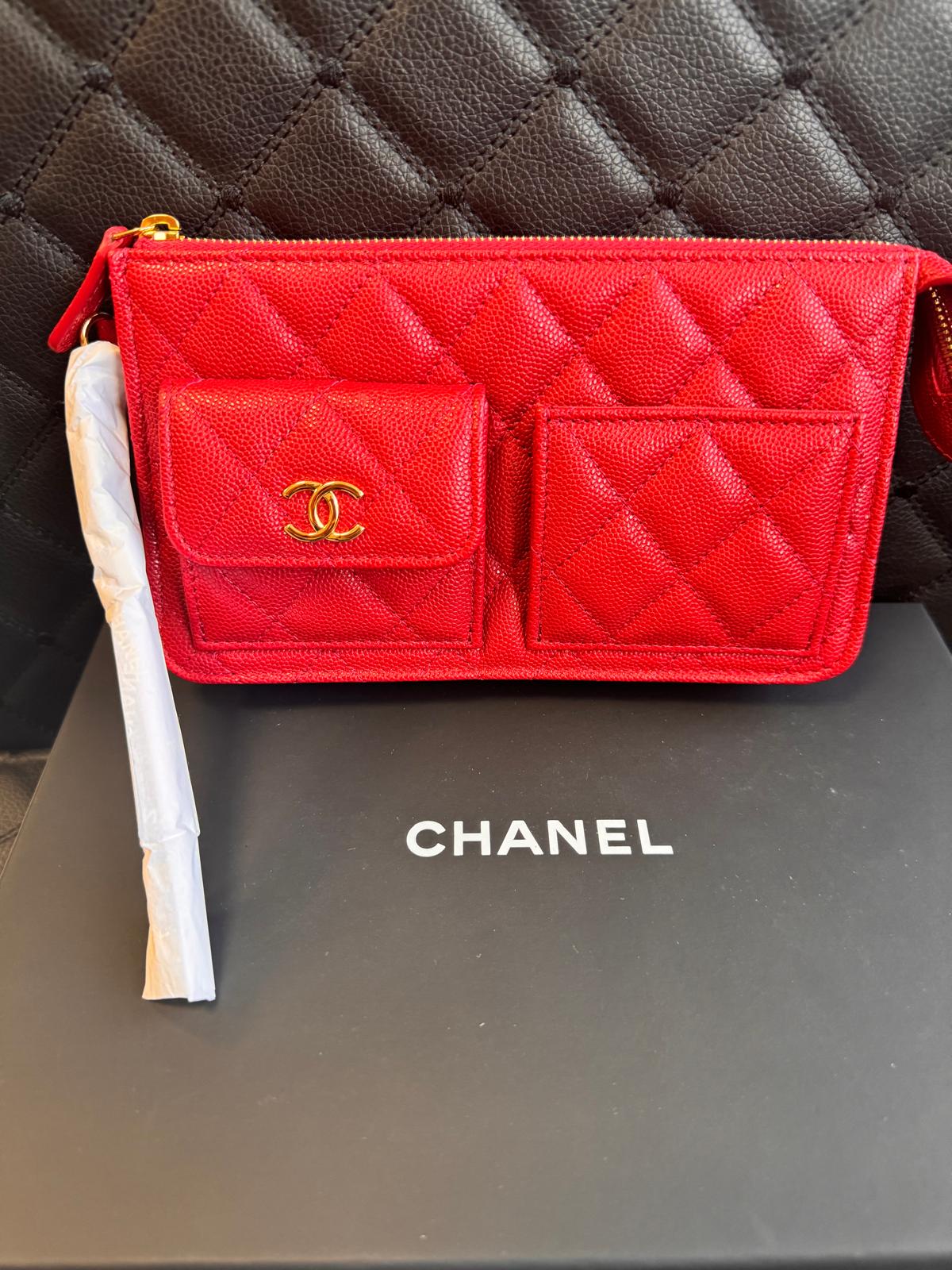 Chanel Caviar Red Wristlet