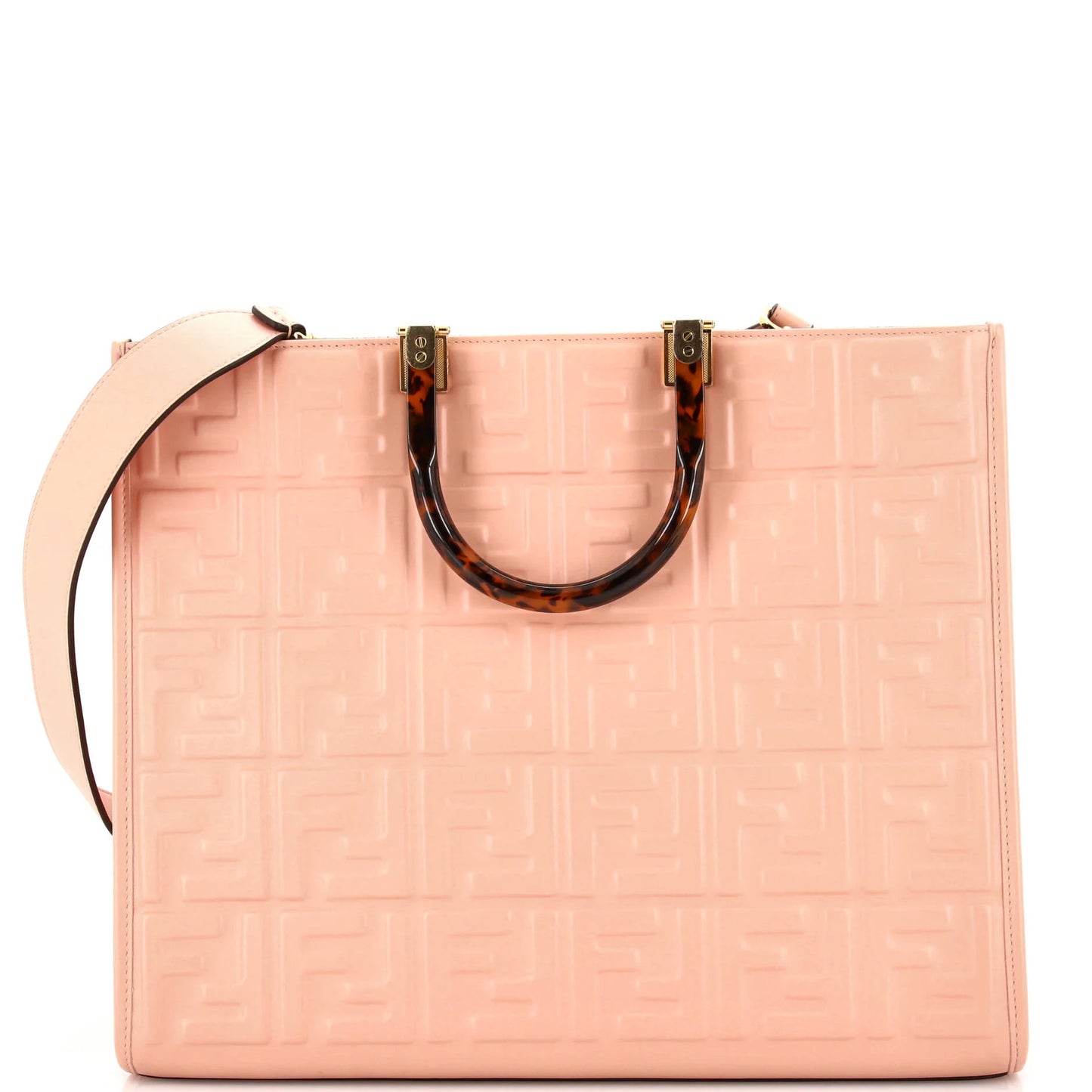 Fendi Sunshine Shopper Tote Zucca Embossed Leather Medium