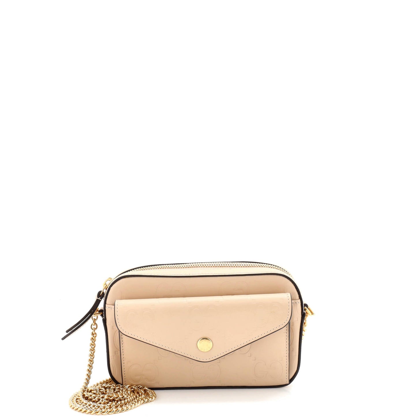 Gucci Front Pocket Chain Shoulder Bag Jumbo GG Embossed Leather Super Mini