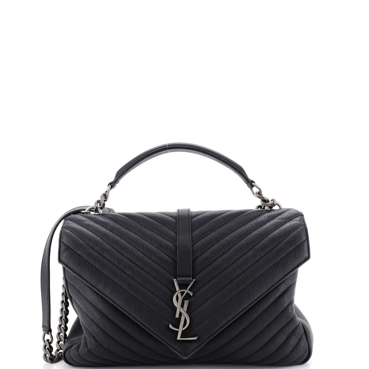 Saint Laurent Classic Monogram College Bag Matelasse Chevron Leather Large
