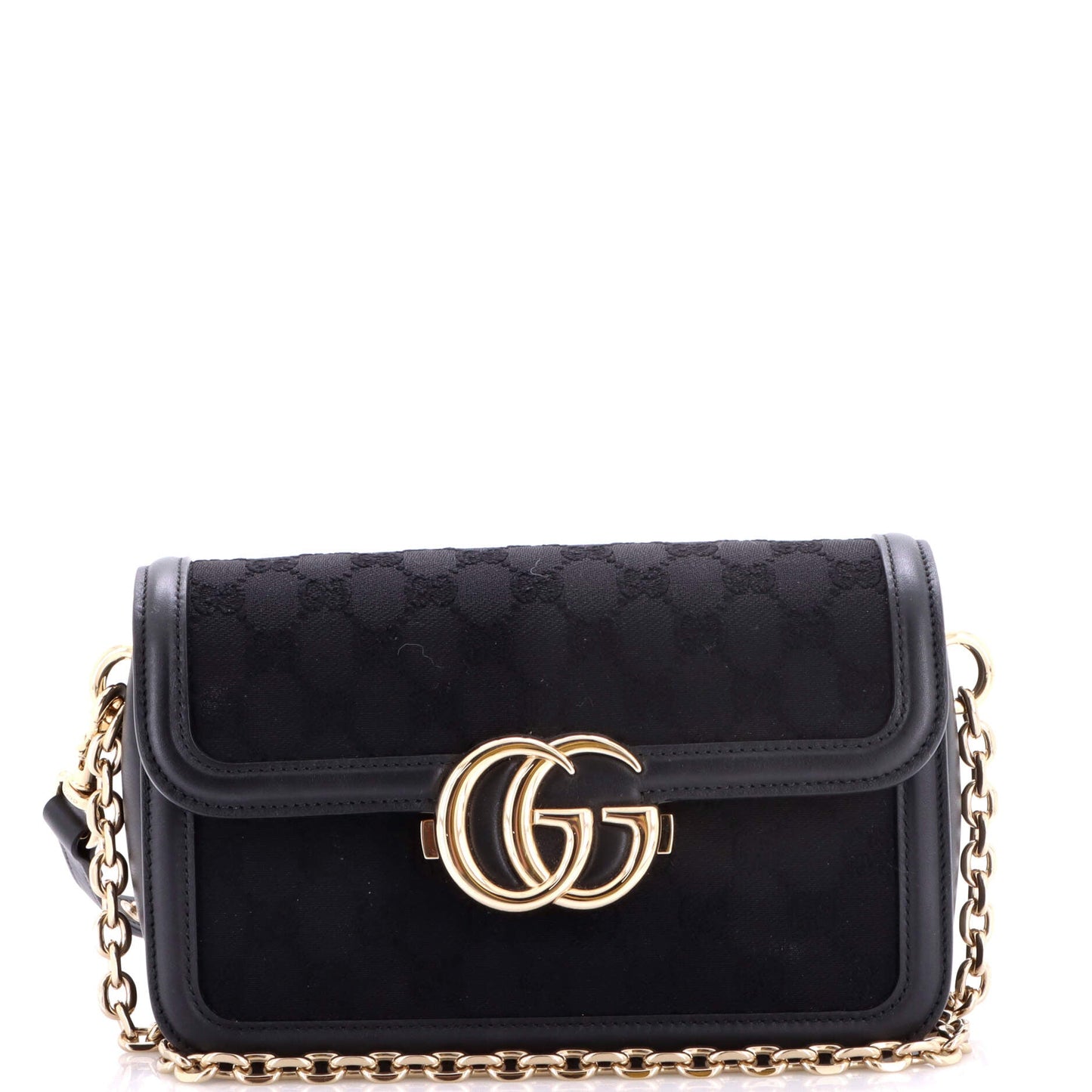 Gucci Go Shoulder Bag GG Canvas with Leather Small
