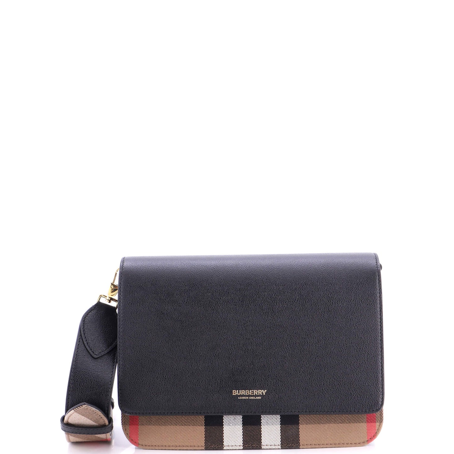 Burberry Mackford Shoulder Bag Leather and House Check Canvas Small