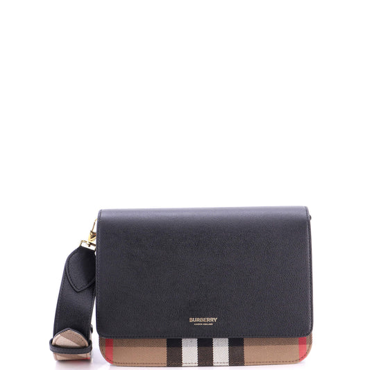 Burberry Mackford Shoulder Bag Leather and House Check Canvas Small