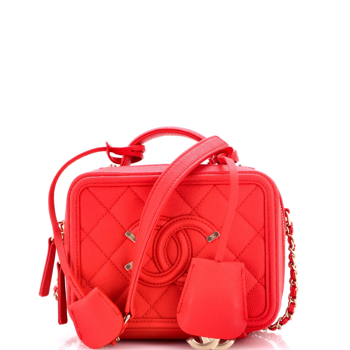 Chanel Filigree Vanity Case Quilted Caviar Small