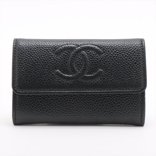 Chanel Coco Mark Caviarskin Card Case Black Silver Metal fittings 17709427