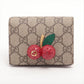 Gucci GG Supreme cherry 476050 PVC & leather Compact Wallet Beige x red