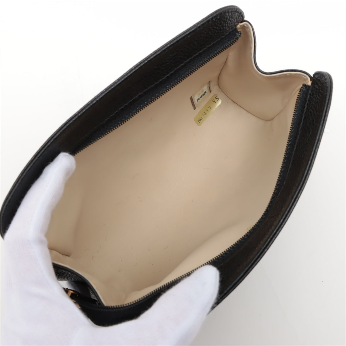 Chanel Coco Mark Caviar Skin Pouch Black Gold Metal Fittings