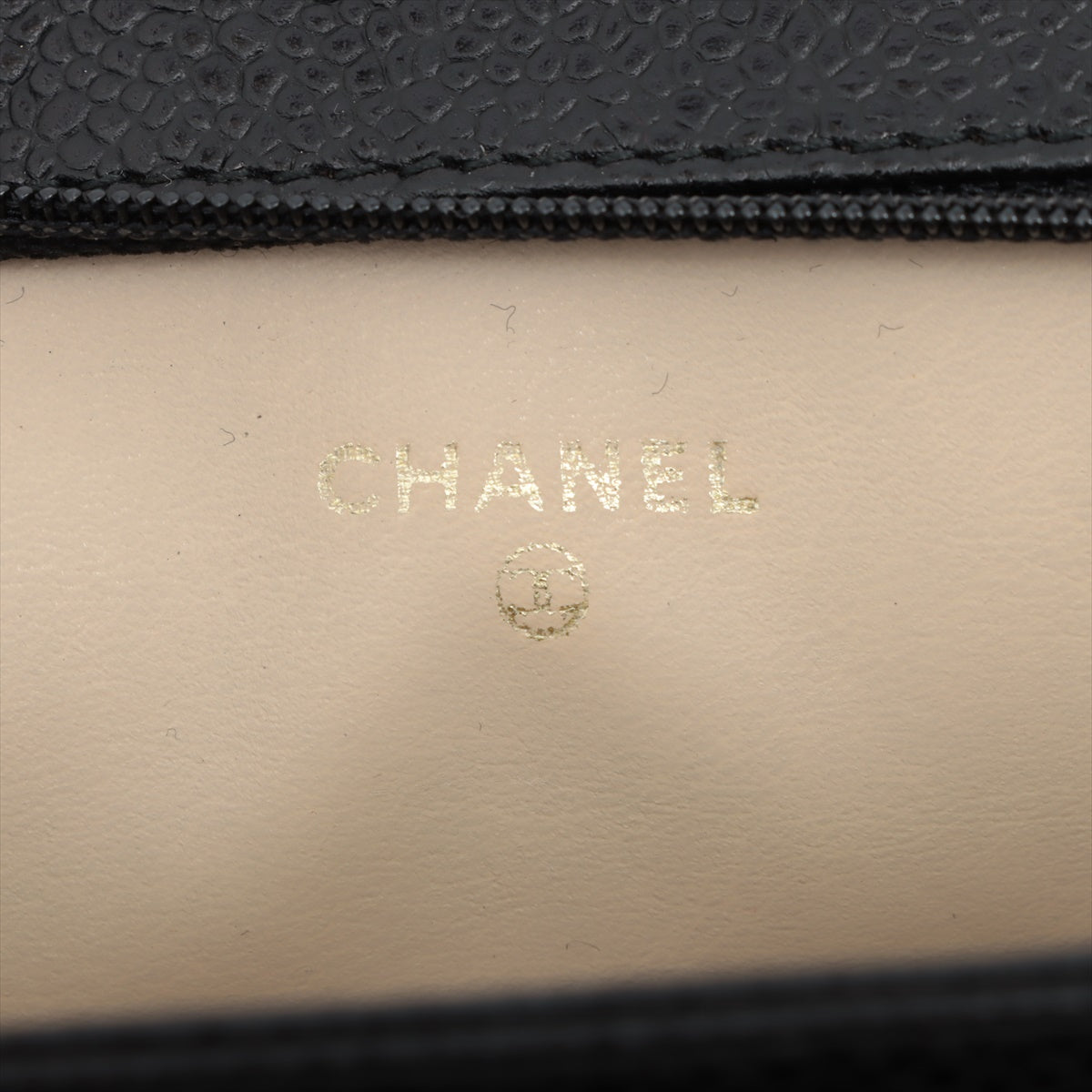 Chanel Coco Mark Caviar Skin Pouch Black Gold Metal Fittings