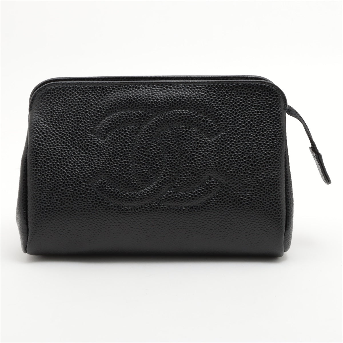Chanel Coco Mark Caviar Skin Pouch Black Gold Metal Fittings