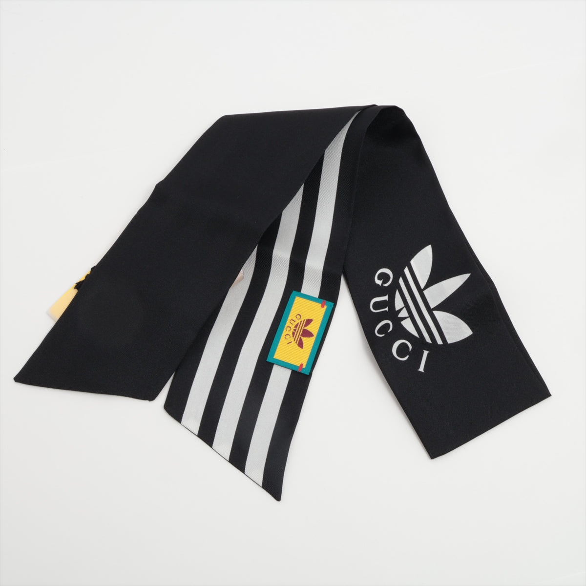 Gucci x Adidas Logo Scarf Silk Black × White Tsure tie scarf stripes