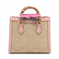 Gucci Bamboo Diana Raffia x leather 2 Way Handbag Beige×Pink