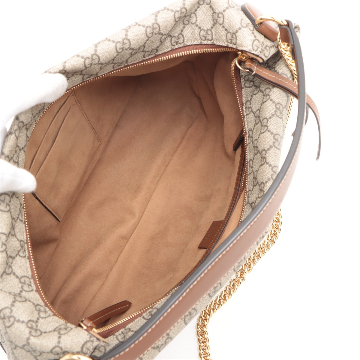 Gucci GG Supreme PVC & leather One shoulder bag Beige 477324