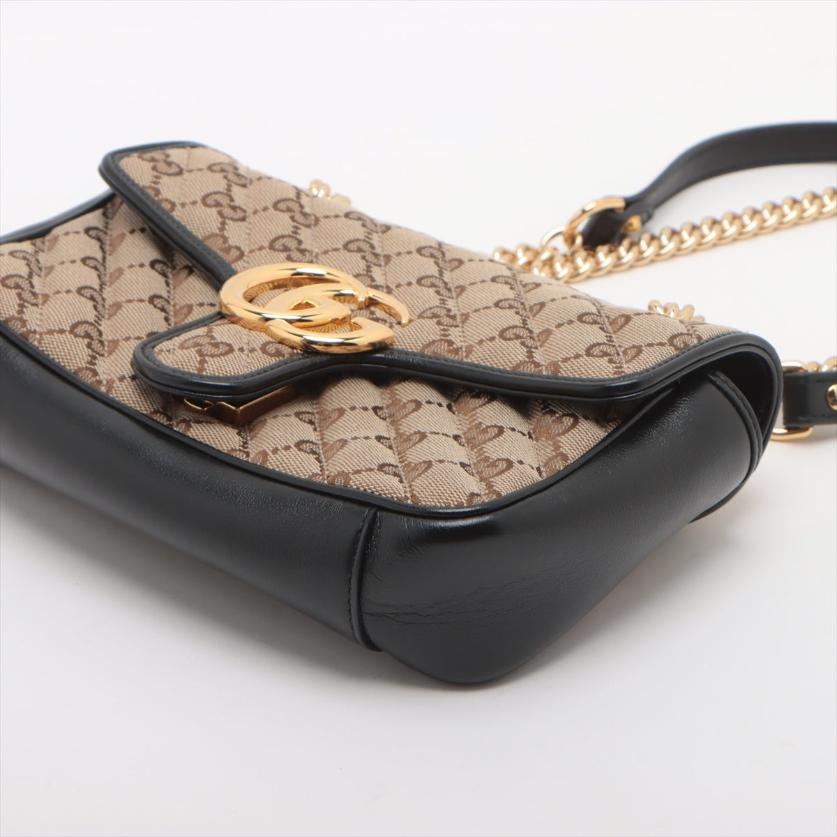 Gucci GG Canvas Chain Shoulder Bag Black x Beige 446744