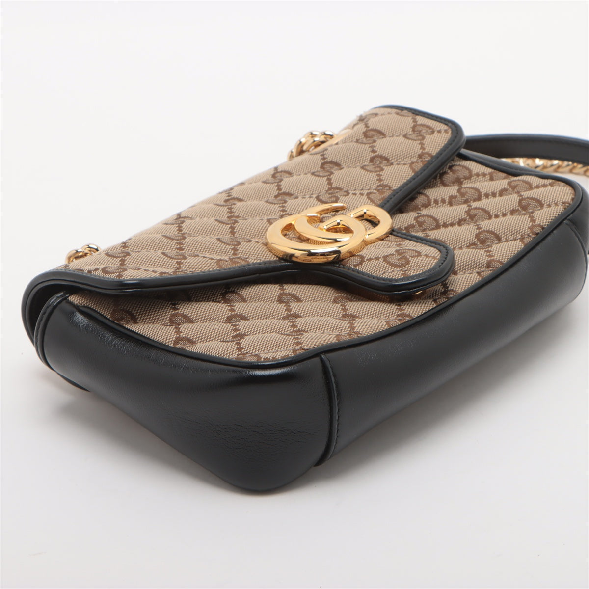 Gucci GG Canvas Chain Shoulder Bag Black x Beige 446744