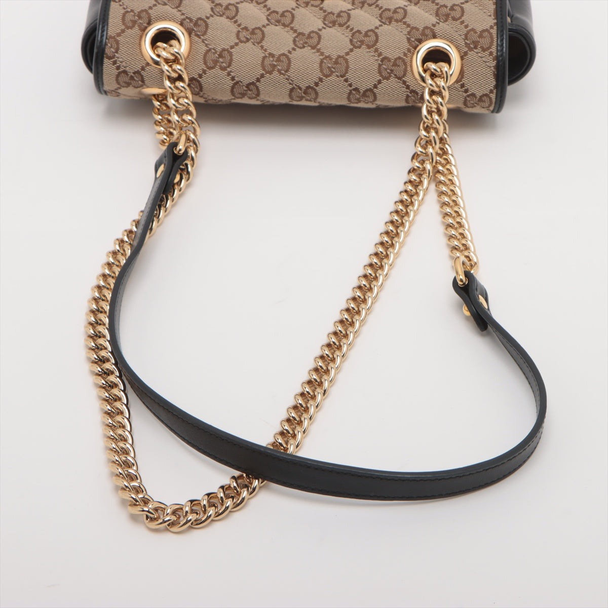 Gucci GG Canvas Chain Shoulder Bag Black x Beige 446744