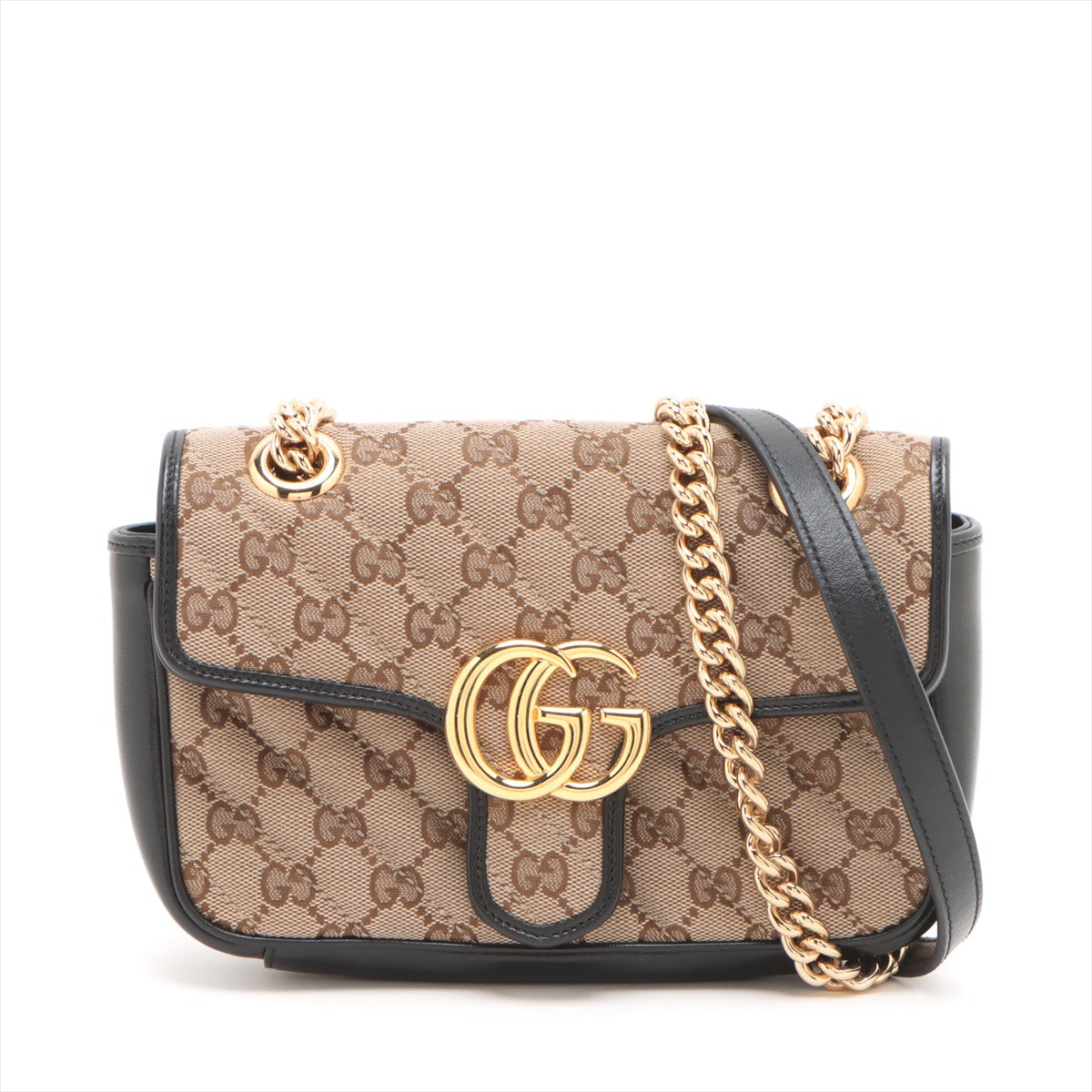 Gucci GG Canvas Chain Shoulder Bag Black x Beige 446744