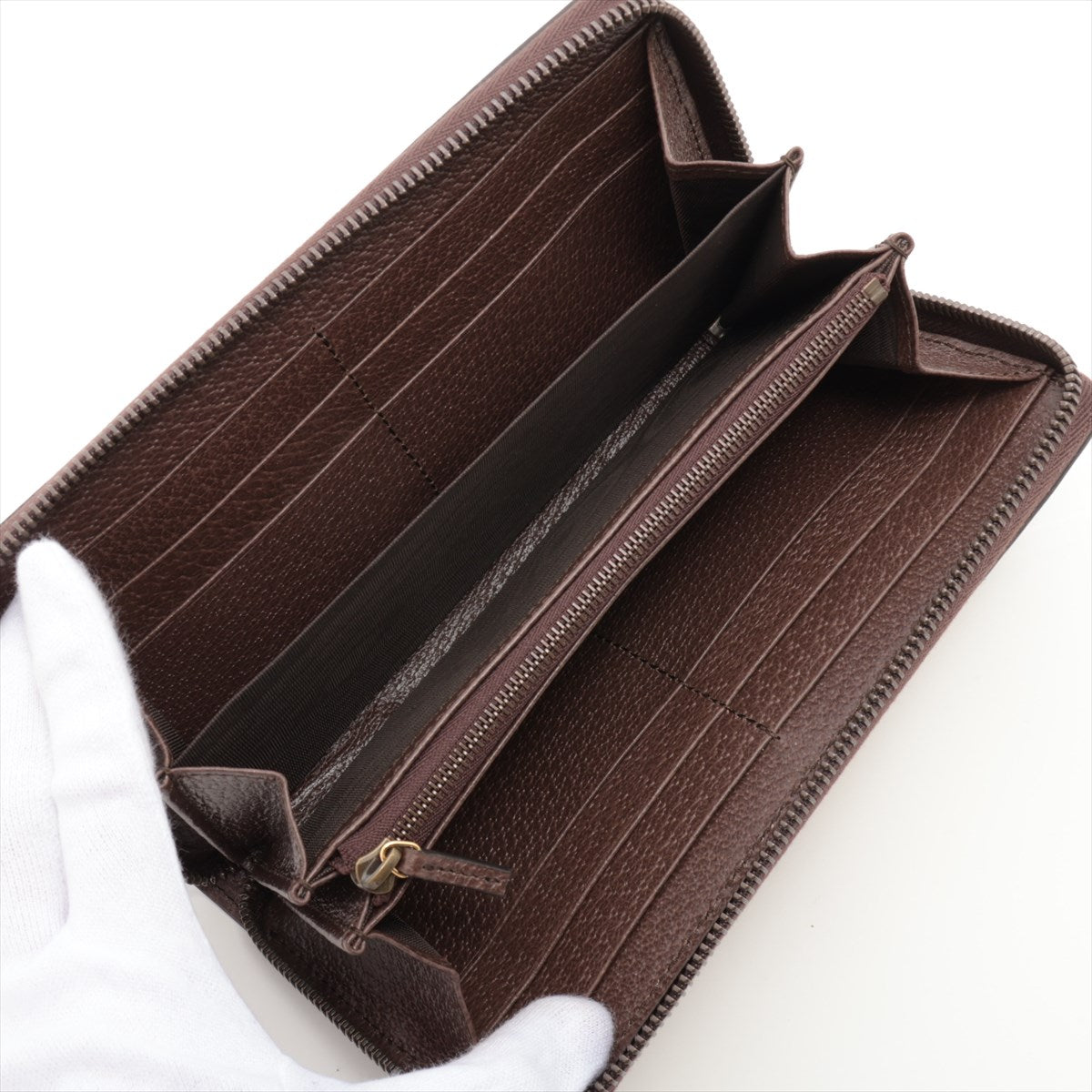 Gucci jumbo GG canvas 658634 Canvas & Leather Zip Round Wallet Brown