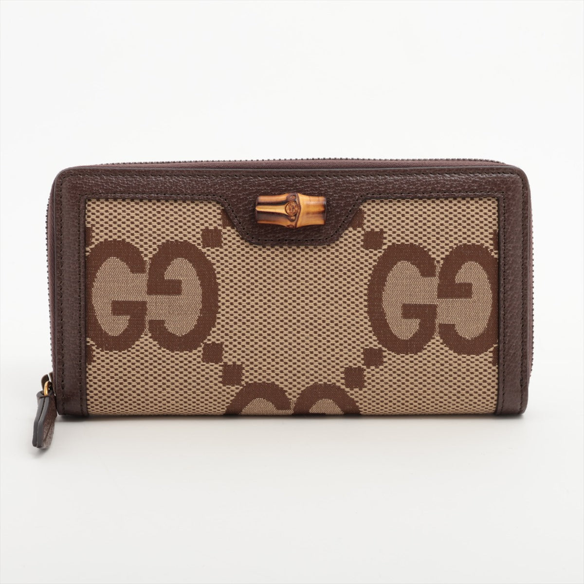 Gucci jumbo GG canvas 658634 Canvas & Leather Zip Round Wallet Brown