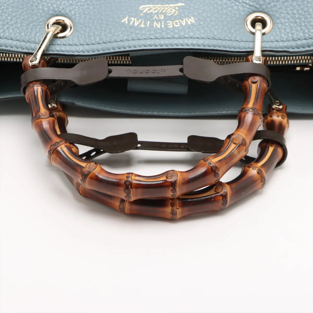 Gucci Bamboo Leather 2 Way Handbag Blue 323660