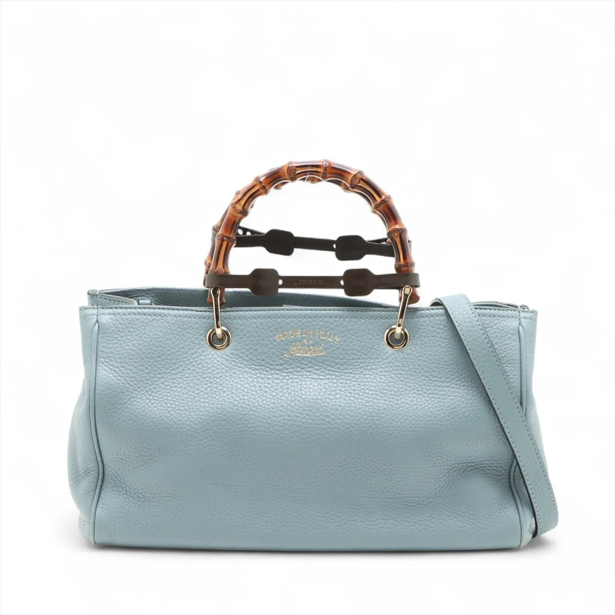 Gucci Bamboo Leather 2 Way Handbag Blue 323660