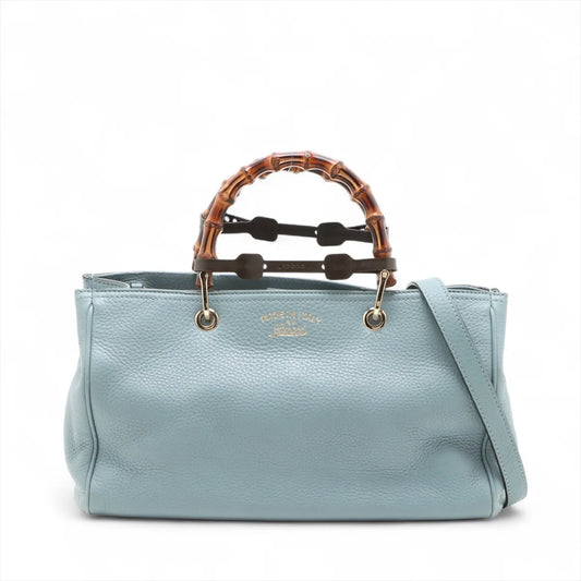 Gucci Bamboo Leather 2 Way Handbag Blue 323660
