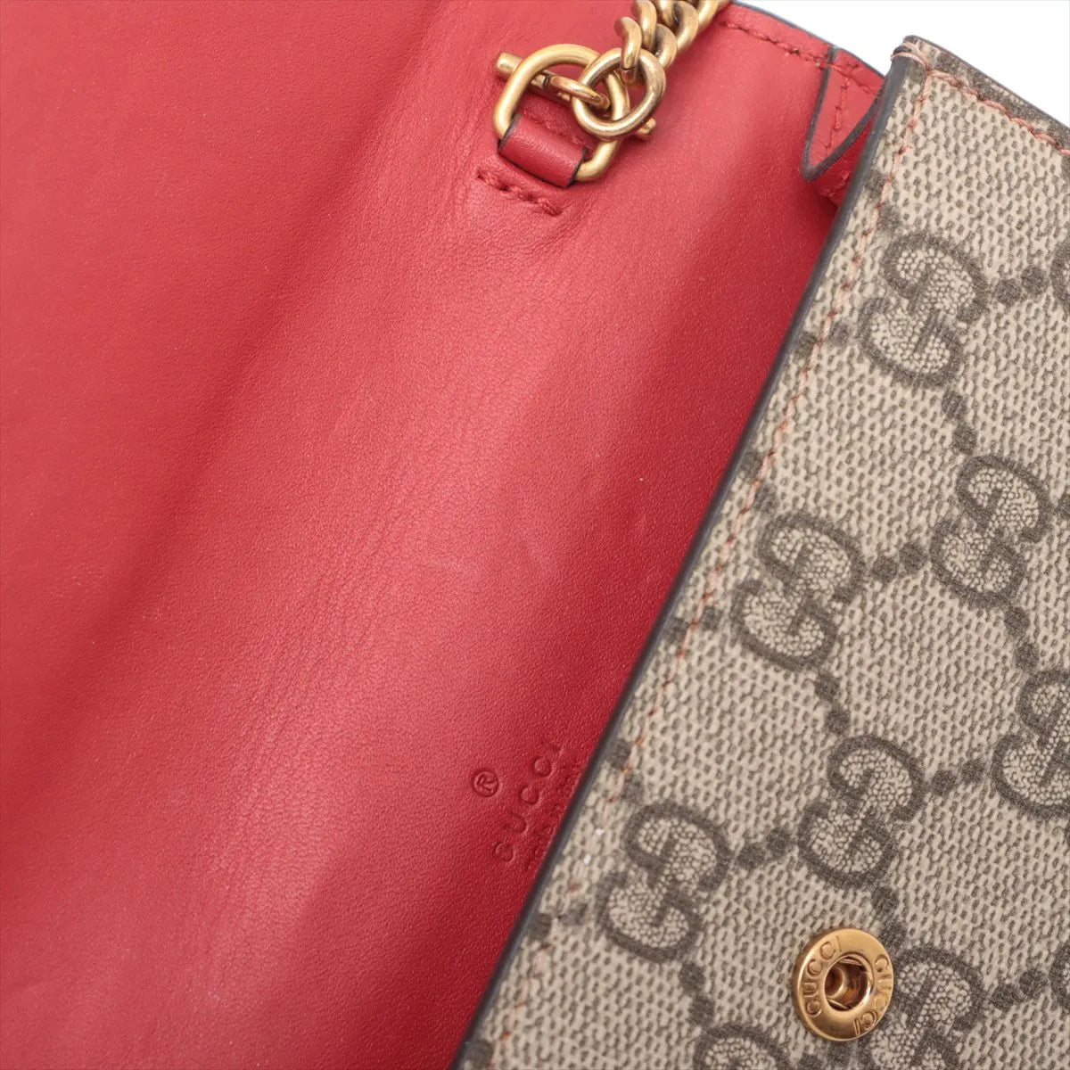 Gucci GG Supreme PVCx leather Chain Shoulder Bag Beige x red 481291