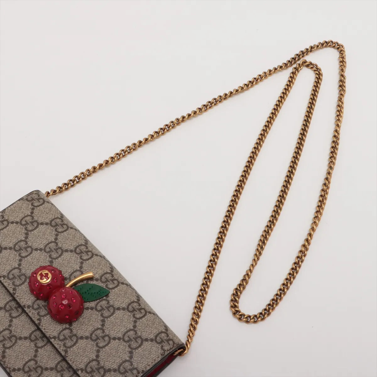 Gucci GG Supreme PVCx leather Chain Shoulder Bag Beige x red 481291