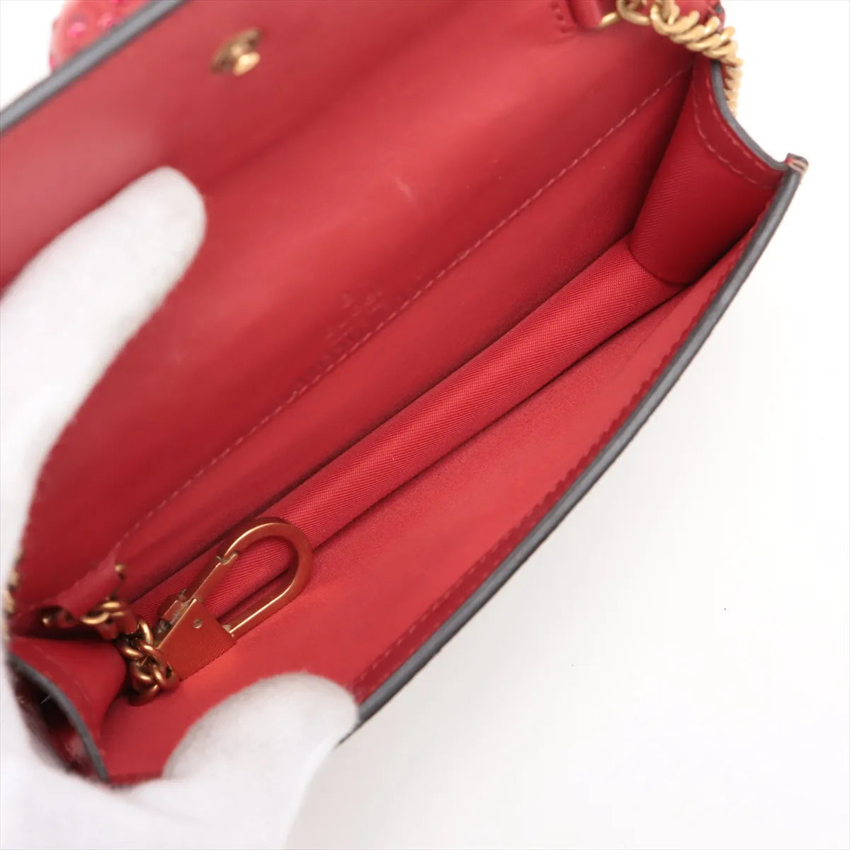 Gucci GG Supreme PVCx leather Chain Shoulder Bag Beige x red 481291