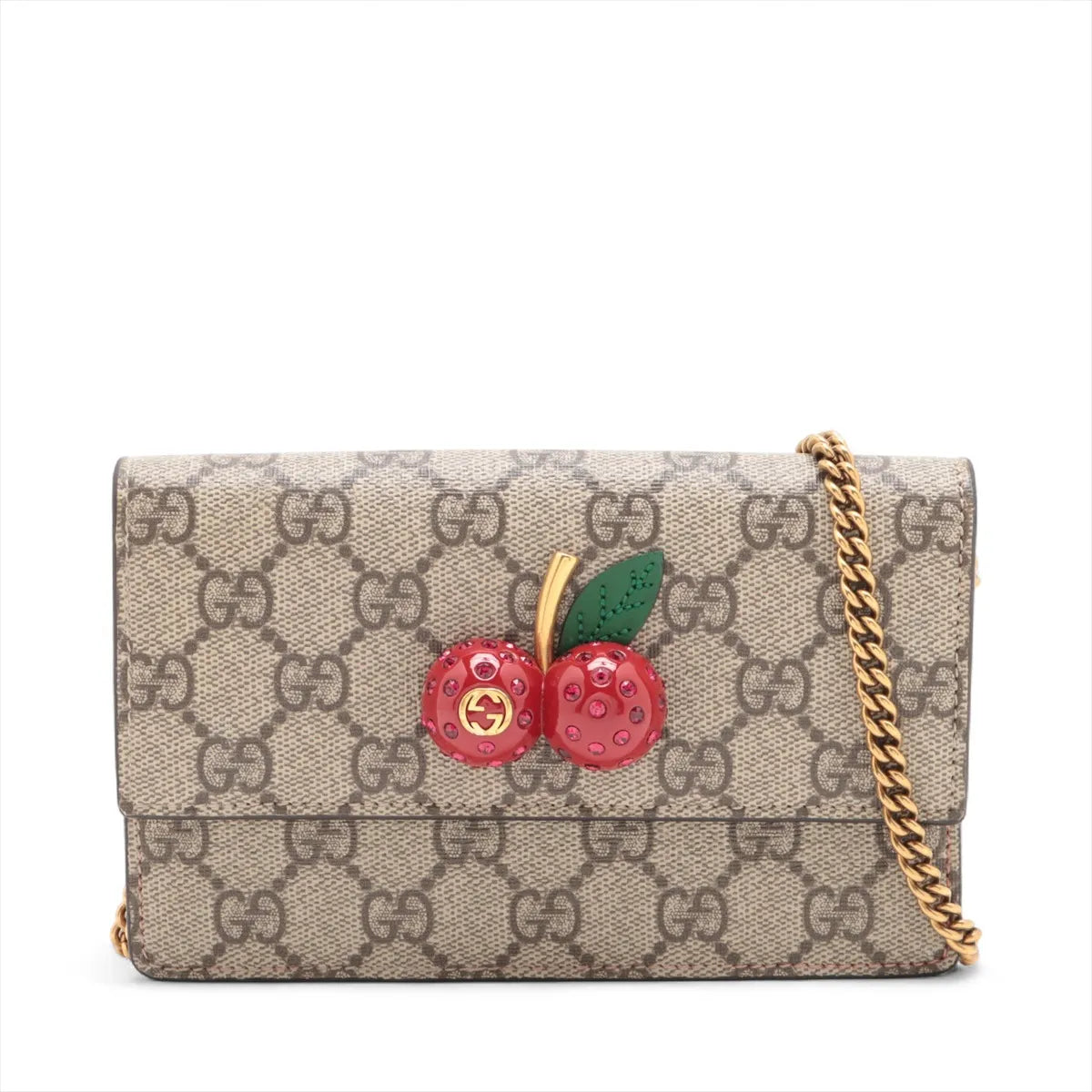 Gucci GG Supreme PVCx leather Chain Shoulder Bag Beige x red 481291