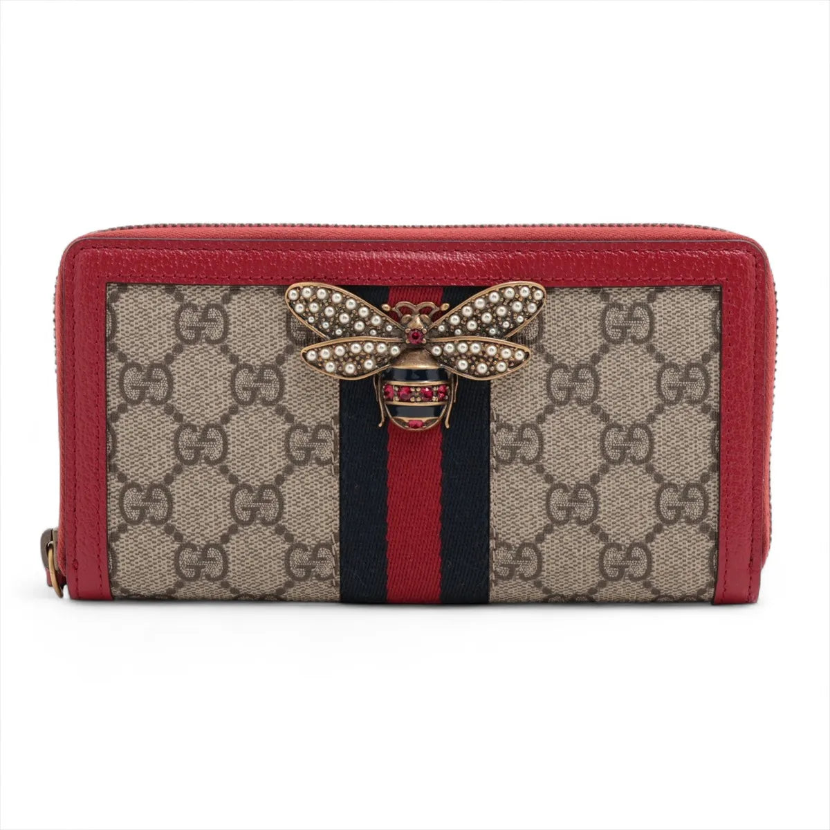 Gucci Queen margaret 476069 PVC & leather Zip Round Wallet Red x navy