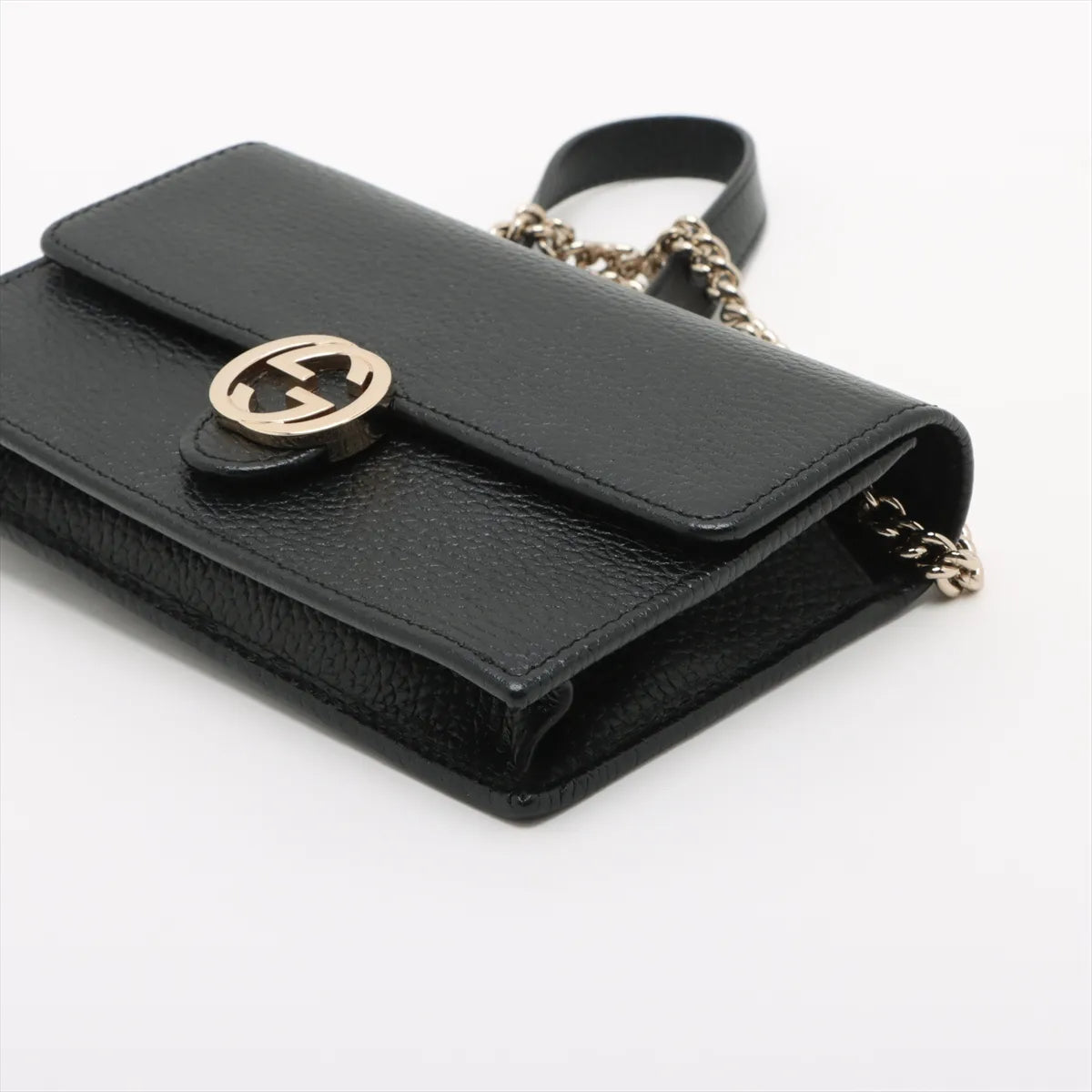 Gucci Interlocking G Leather Chain Wallet Black 615523