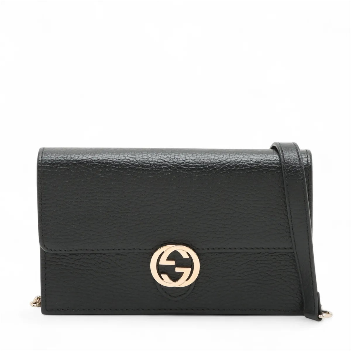 Gucci Interlocking G Leather Chain Wallet Black 615523