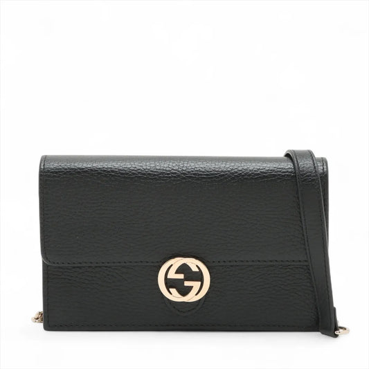 Gucci Interlocking G Leather Chain Wallet Black 615523