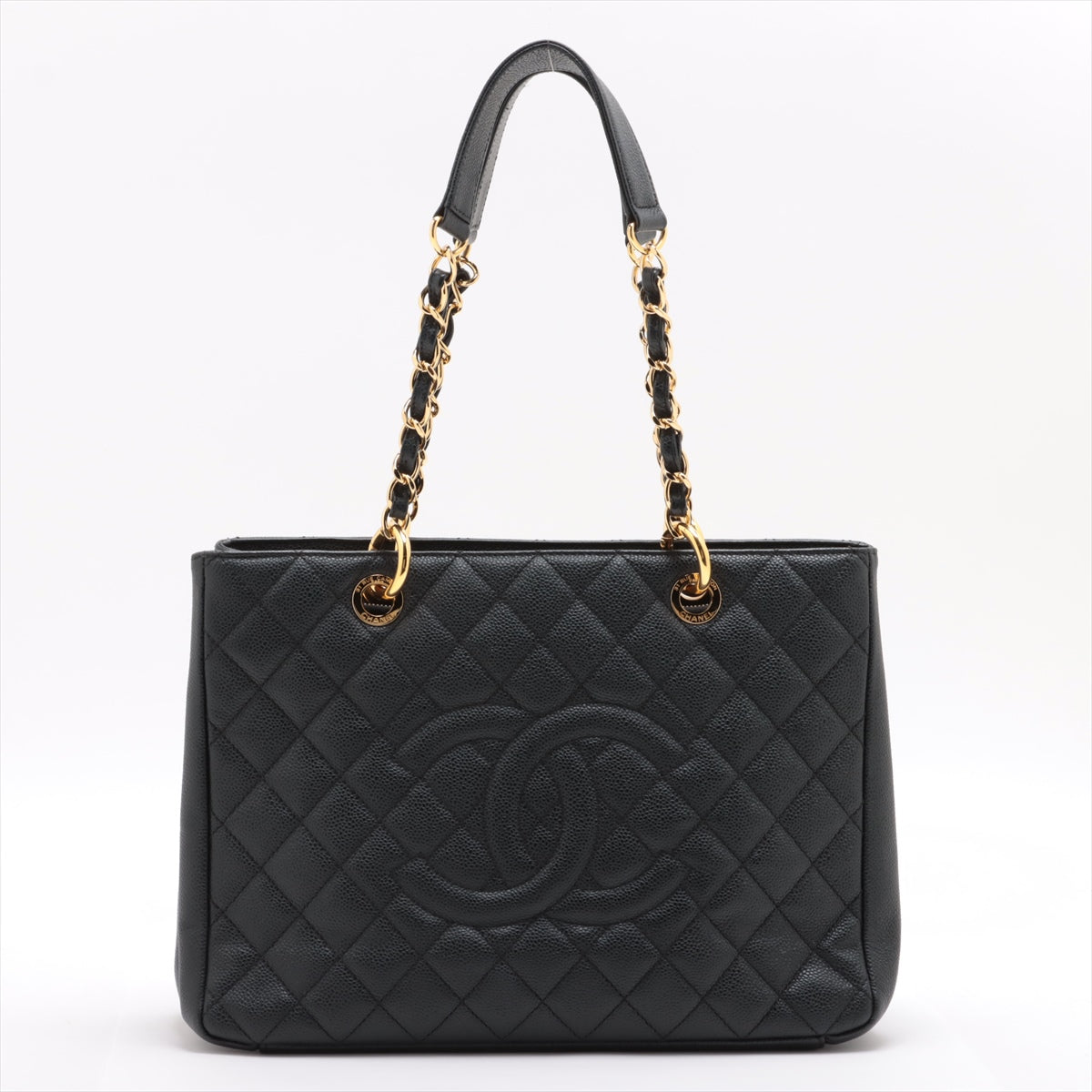 Chanel GST Caviar Skin Chain Tote Bag Black Gold Metal Fittings 16192382