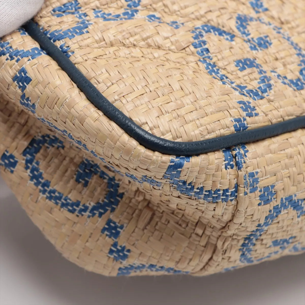 Gucci GG Marmont raffia x leather Chain Shoulder Bag Beige x blue 443497