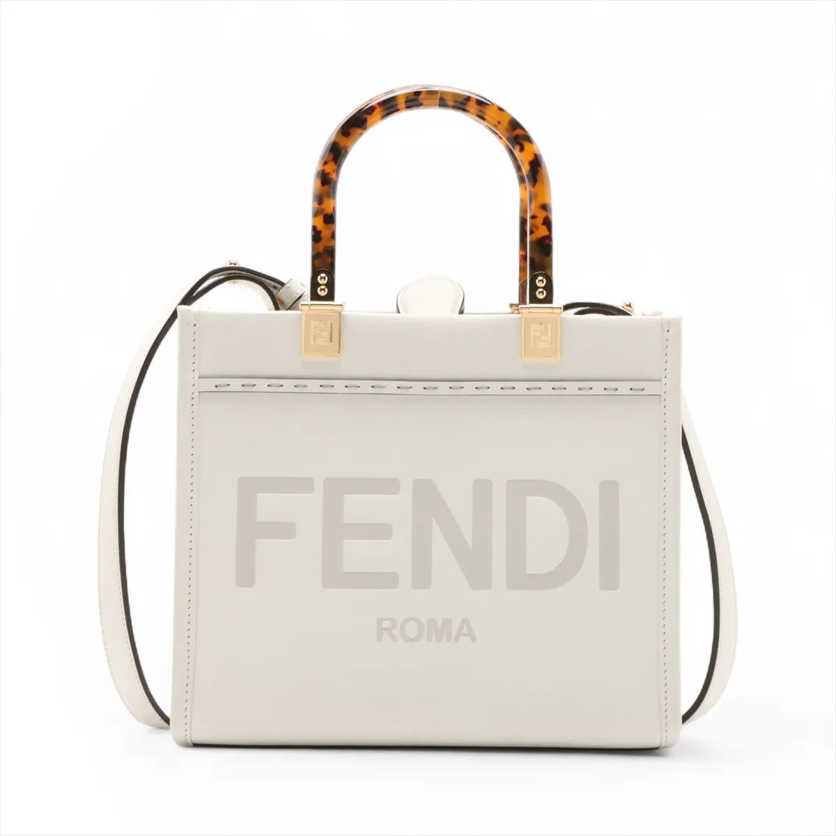 Fendi Sunshine Small Leather 2 Way Handbag White 8BH394