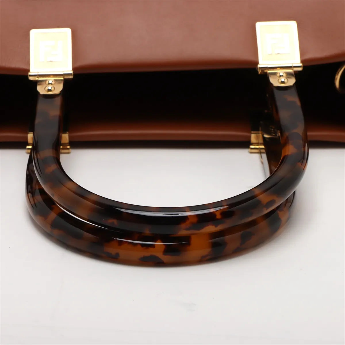 Fendi Sunshine Medium Leather 2 Way Tote Bag Brown 8BH386