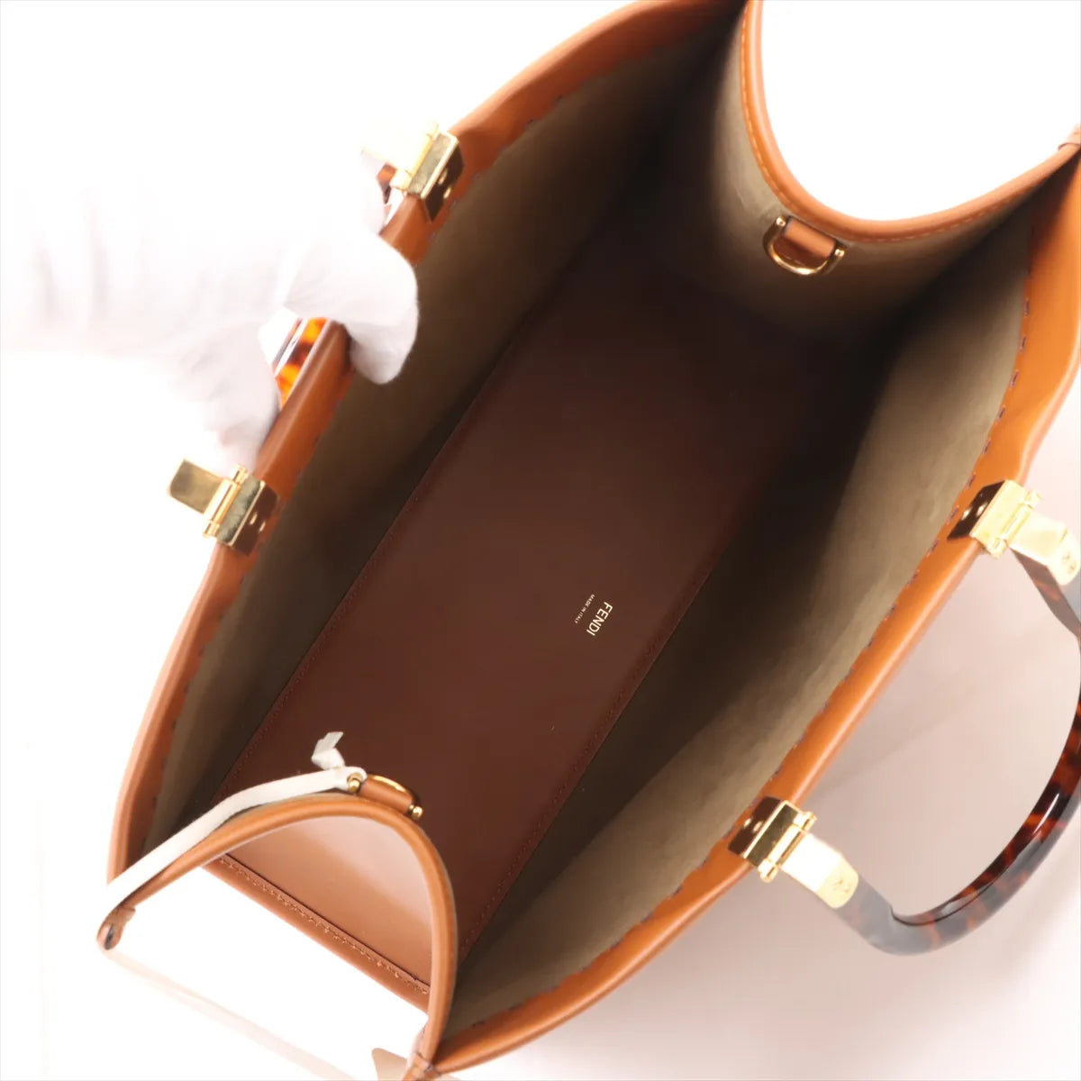 Fendi Sunshine Medium Leather 2 Way Tote Bag Brown 8BH386