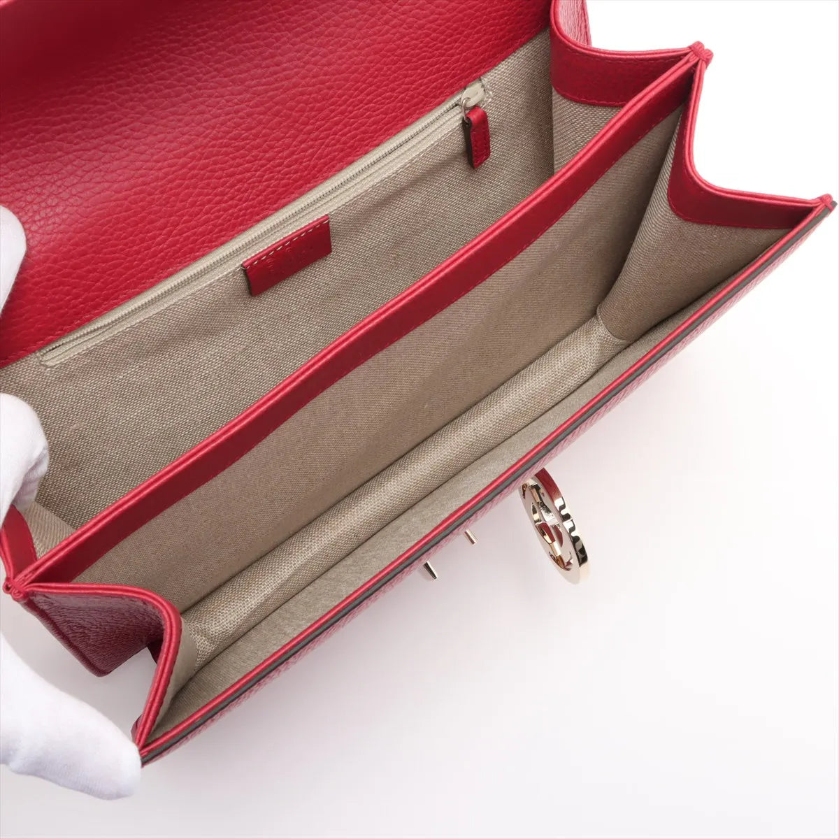 Gucci Interlocking G Leather Chain Shoulder Bag Red 510303